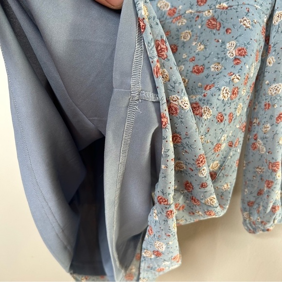 Nasty Gal Let's Grow Dancin' Floral Mini Dress Chiffon Puff Sleeve Blue Size 8 - Picture 9 of 10